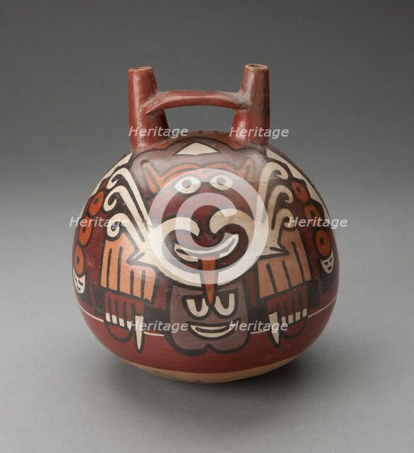 Double Spout Vessel Depicting Costumed Figure with Decapitated Head, 180 B.C./A.D. 500. Creator: Unknown.