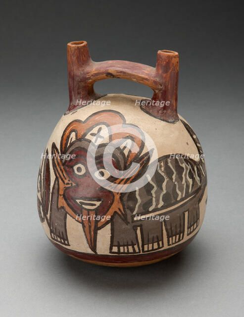 Double Spout Vessel Depicting Costumed Figure with Feline Attributes, 180 B.C./A.D. 500. Creator: Unknown.