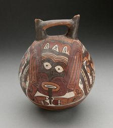Double Spout Vessel Depicting Costumed Figure with Tattoos and Serpent Attributes, 180 B.C./A.D. 500 Creator: Unknown