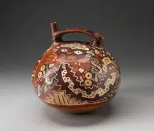 Double Spout Vessel Depicting Costumed Ritual Performer with Intricate Streamers, 180 B.C./A.D. 500. Creator: Unknown