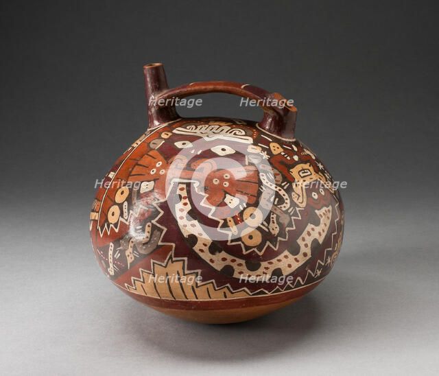 Double Spout Vessel Depicting Costumed Ritual Performer with Intricate Streamers, 180 B.C./A.D. 500. Creator: Unknown.