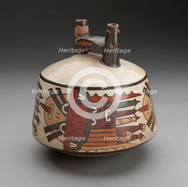 Double Spout Vessel Depicting Costumed Ritual Performers, 180 B.C./A.D. 500. Creator: Unknown.