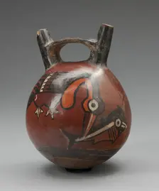 Double Spout Vessel Depicting a Bird Catching a Fish, 180 B.C./A.D. 500. Creator: Unknown