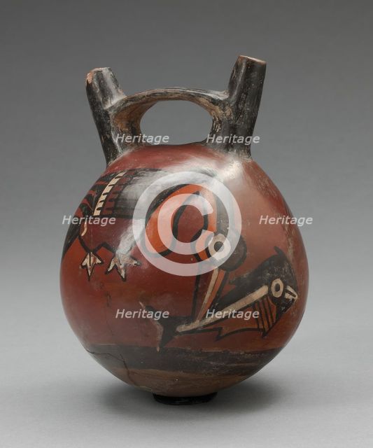 Double Spout Vessel Depicting a Bird Catching a Fish, 180 B.C./A.D. 500. Creator: Unknown.