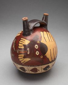 Double Spout Vessel Depicting a Costumed Ritual Performer with Sharks, 180 B.C./A.D. 500. Creator: Unknown