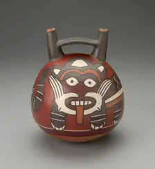Double Spout Vessel Depicting a Figure Wearing a Feline Costume, 180 B.C./A.D. 500. Creator: Unknown