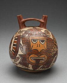 Double Spout Vessel Depicting Figure Costumed as Pampas Cat with Bean Motifs, 180 B.C./A.D. 500. Creator: Unknown