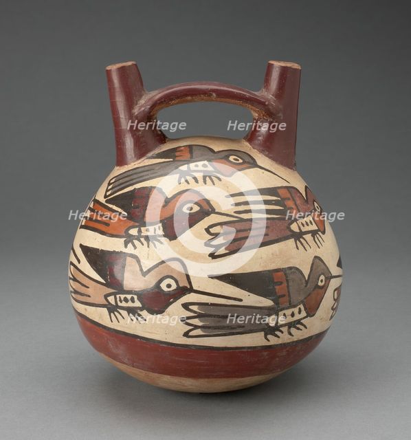 Double Spout Vessel Depicting Hummingbirds of Different Colors, 180 B.C./A.D. 500. Creator: Unknown.