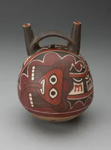 Double Spout Vessel Depicting Masked Figure with Serpent Attributes, 180 B.C./A.D. 500. Creator: Unknown