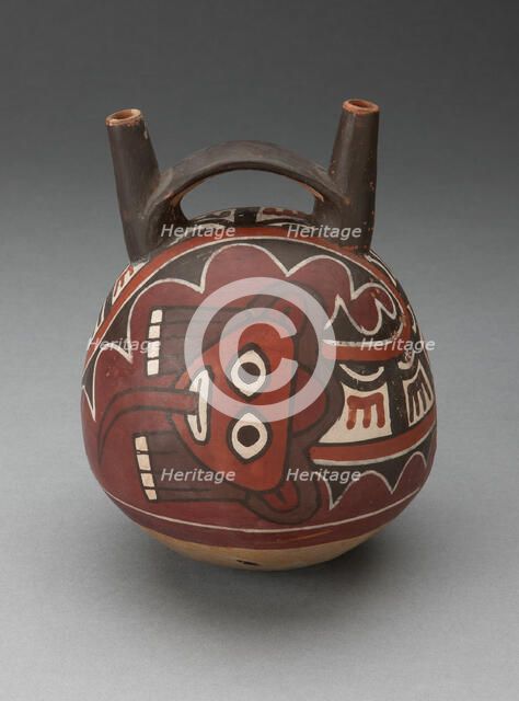 Double Spout Vessel Depicting Masked Figure with Serpent Attributes, 180 B.C./A.D. 500. Creator: Unknown.