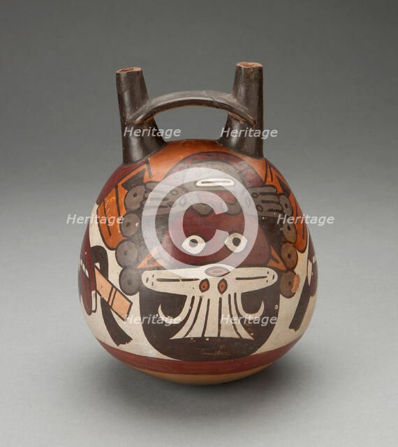 Double Spout Vessel Depicting Masked Figure Curving over Upper Surface, 180 B.C./A.D. 500. Creator: Unknown.