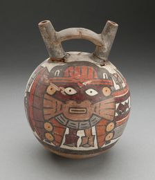Double Spout Vessel Depicting Masked Performer with Fertility Motifs, 180 B.C./A.D. 500. Creator: Unknown