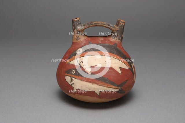 Double Spout Vessel Depicting Sharks, 180 B.C./A.D. 500. Creator: Unknown.