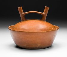 Double-Spouted Orangeware Bottle, 650/150 B.C. Creator: Unknown