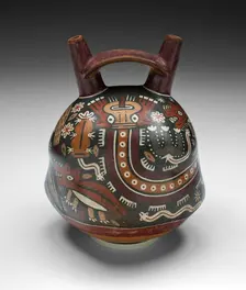 Double-Spouted Vessel Depicting a Landscape with Coyotes and Cactus, 180 B.C./A.D. 500. Creator: Unknown