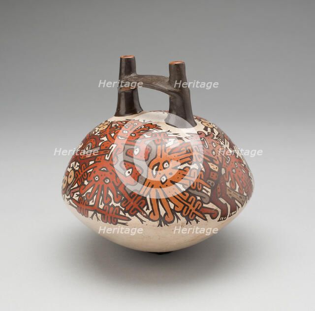 Double-Spouted Vessel Depicting Ritual Masks, 180 B.C./A.D. 500. Creator: Unknown.