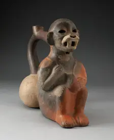 Double Vessel in the Form of a Seated Monkey with Coca Bag Around Neck, 100 B.C./A.D. 500. Creator: Unknown
