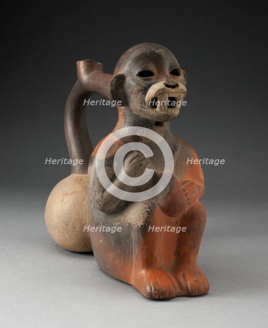 Double Vessel in the Form of a Seated Monkey with Coca Bag Around Neck, 100 B.C./A.D. 500. Creator: Unknown.