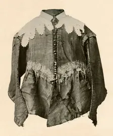 Doublet of black silk trimmed with points of galloon with silver aiglets c17th century, (1937). Creator: Unknown