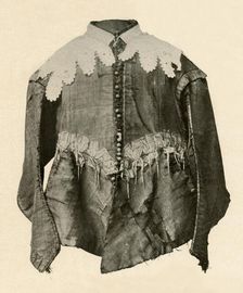 Doublet of black silk trimmed with points of galloon with silver aiglets c17th century, (1937). Creator: Unknown