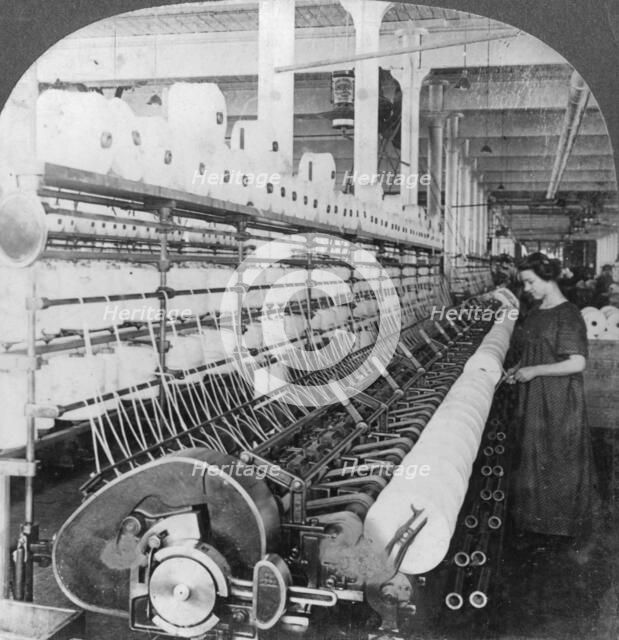 Doubling frame in a large woollen mill, Lawrence, Massachusetts, USA, early 20th century(?). Artist: Keystone View Company