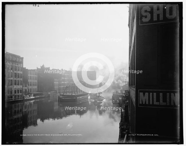 Down the river from Wisconsin St., Milwaukee, between 1890 and 1901. Creator: Unknown.
