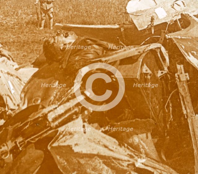 Downed German plane with pilot, c1914-c1918. Artist: Unknown.