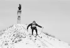 Downhill skiing on the slopes around the castle, Landskrona, Sweden, 1970. Creator: Unknown