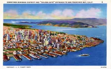 Downtown business district and Golden Gate entrance to San Francisco Bay, California, USA, 1932