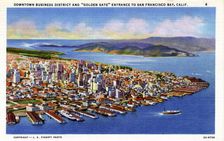 Downtown business district and Golden Gate entrance to San Francisco Bay, California, USA, 1932