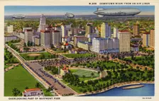 Downtown Miami from an airliner overlooking part of Bayfront Park, Florida, USA, 1933