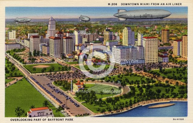 Downtown Miami from an airliner overlooking part of Bayfront Park, Florida, USA, 1933. Artist: Unknown