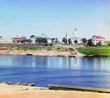 Downtown Tver Visible is the Church of the Resurrection (of the Three Confessors), 1910. Creator: Sergey Mikhaylovich Prokudin-Gorsky