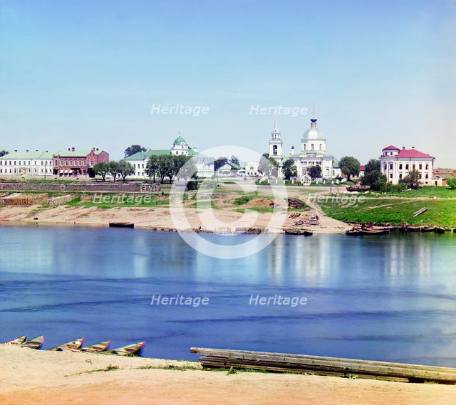Downtown Tver'. Visible is the Church of the Resurrection (of the Three Confessors), 1910. Creator: Sergey Mikhaylovich Prokudin-Gorsky.