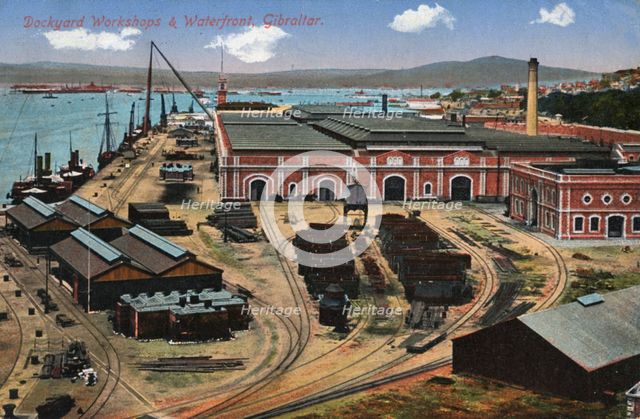 Dockyard workshops and waterfront, Gibraltar, 20th century. Artist: Unknown