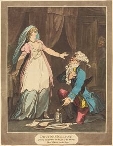 Doctor Gallipot placing his Fortune at the feet of his Mistress, 1808. Creator: Thomas Rowlandson