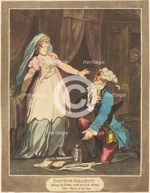 Doctor Gallipot placing his Fortune at the feet of his Mistress, 1808. Creator: Thomas Rowlandson.