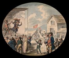 Doctor Humbugallo, an itinerant medicine vendor, selling his wares from a stage..., c1800s. Creator: Thomas Rowlandson