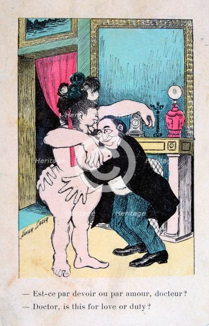 'Doctor, is this for love or duty?', Vintage French postcard, c1900. Artist: Unknown