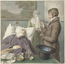 Doctor visits a sick old woman in bed, 1771-1816. Creators: Wybrand Hendriks, Hendrik Schwegman
