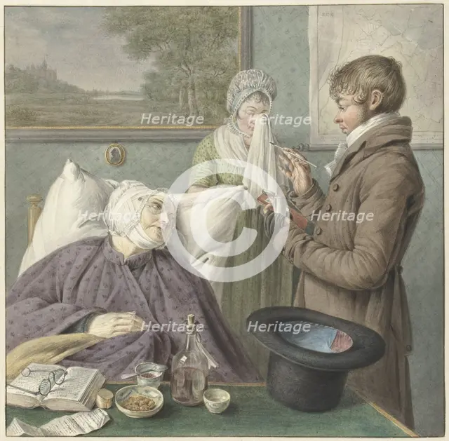 Doctor visits a sick old woman in bed, 1771-1816. Creators: Wybrand Hendriks, Hendrik Schwegman.