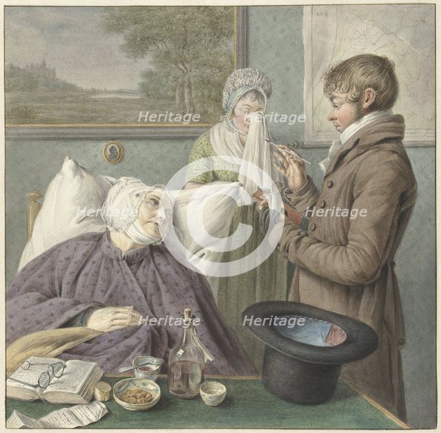 Doctor visits a sick old woman in bed, 1771-1816. Creators: Wybrand Hendriks, Hendrik Schwegman.