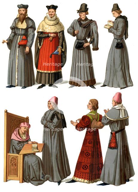 Doctors and servants, 14th-16th century (1849).Artist: Edward May