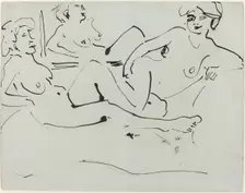 Dodo and an Older Woman Reclining before a Mirror, 1909. Creator: Ernst Kirchner