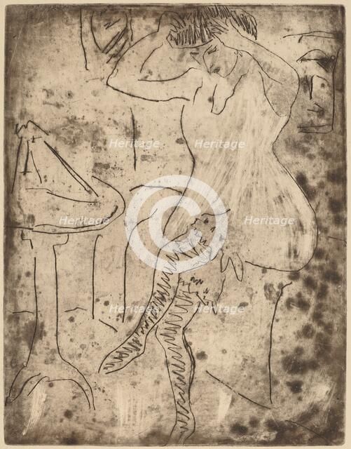 Dodo Arranging Her Hair, 1909. Creator: Ernst Kirchner.