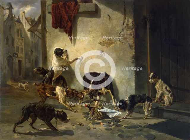 Dog Carrying Dinner to its Master (Fable by La Fontaine), 1846. Creator: Joseph Stevens.