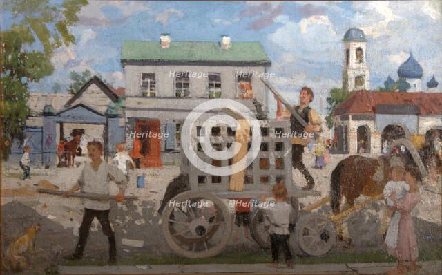 Dog catchers, 1920s. Artist: Kustodiev, Boris Michaylovich (1878-1927)