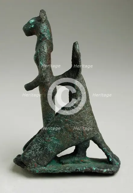 Dog Headed Bird Figurine Protecting a Female Lioness Deity, Late Period-Ptolemaic Period, 664-30 BCE Creator: Unknown.