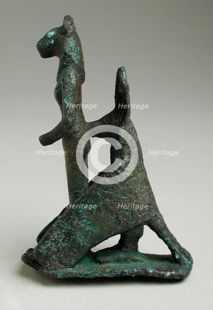 Dog Headed Bird Figurine Protecting a Female Lioness Deity, Late Period-Ptolemaic Period, 664-30 BCE Creator: Unknown.