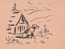 Dog in front of a hut, 1940-1943. Creator: Arnold Peter Weisz-Kubincan